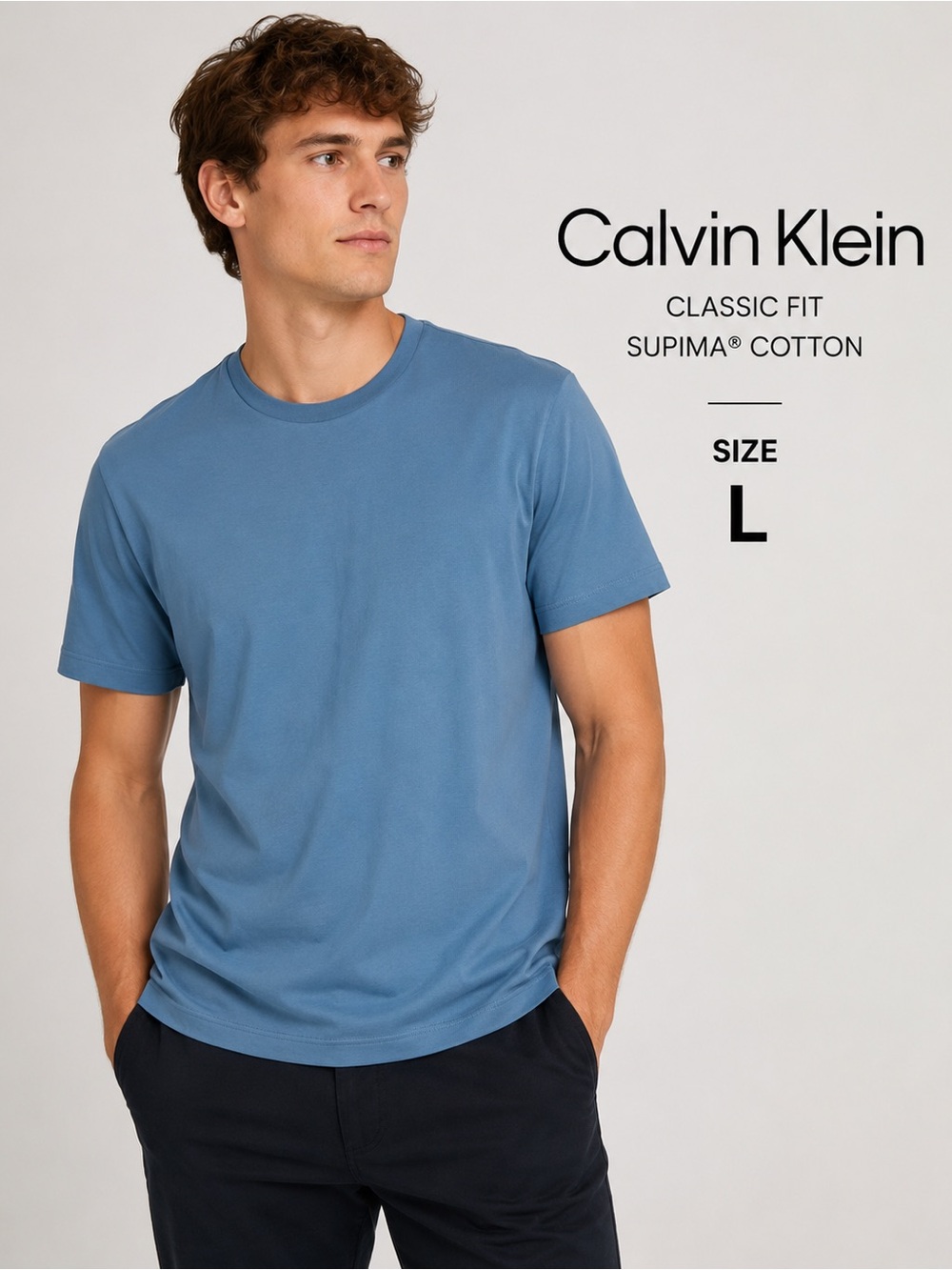 Calvin Klein Classic Fit Supima Cotton T-Shirt Blue Men’s Large Soft Crew Neck